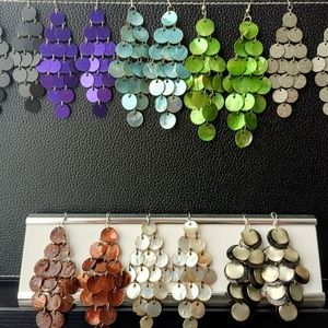 Set of 8 Pairs Hanging Teardrop Earrings - shells, Metal